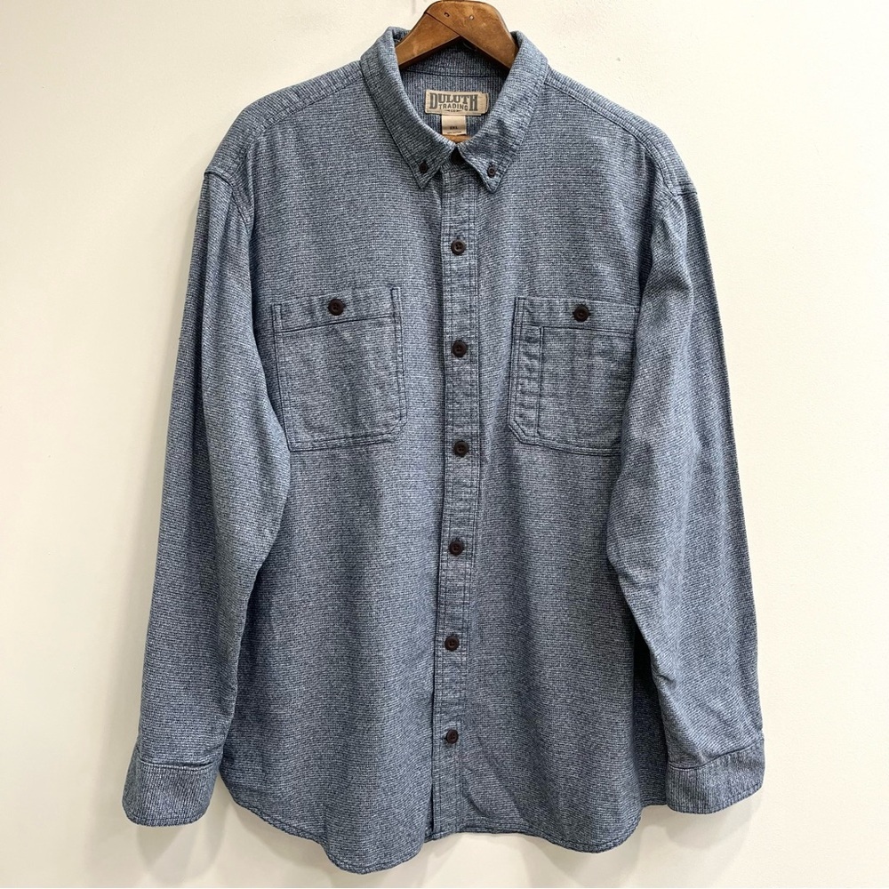 Duluth Trading Kennesaw Relaxed Fit Long Sleeve Shirt  Blue Button Down Men 2XL